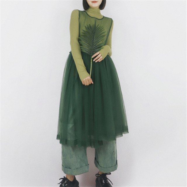 【Tea Tree】アシンメトリーシアーメッシュワンピース　2color　10392