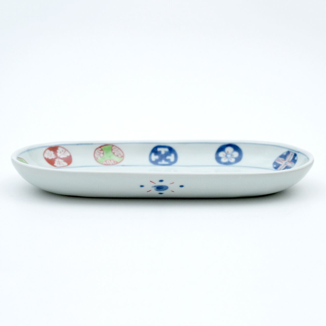 有田焼福珠窯染錦丸紋小判皿中サイズ5枚組