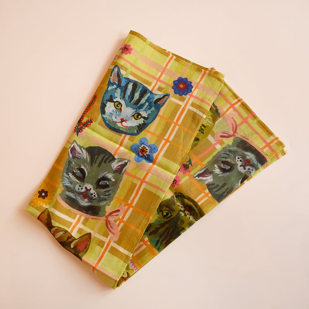 新品　ナタリーレテ　ハンカチ　キャット　猫　ねこ　ネコ Nathalie Lete ナタリー・レテ ハンド・クロス ブラウン・キャット 茶