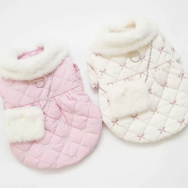 ribbon quilt fur coat with pochette