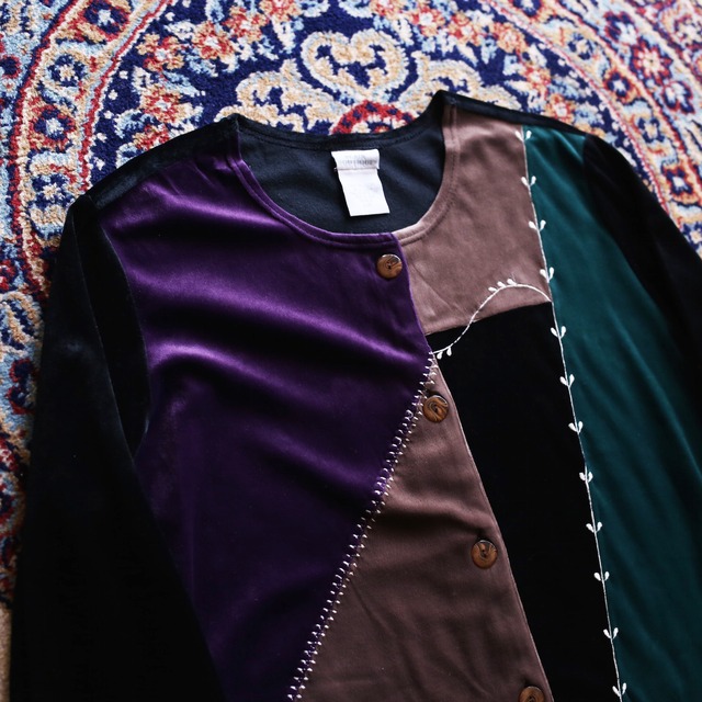 "tugihagi" velour switching design no-collar shirt jacket