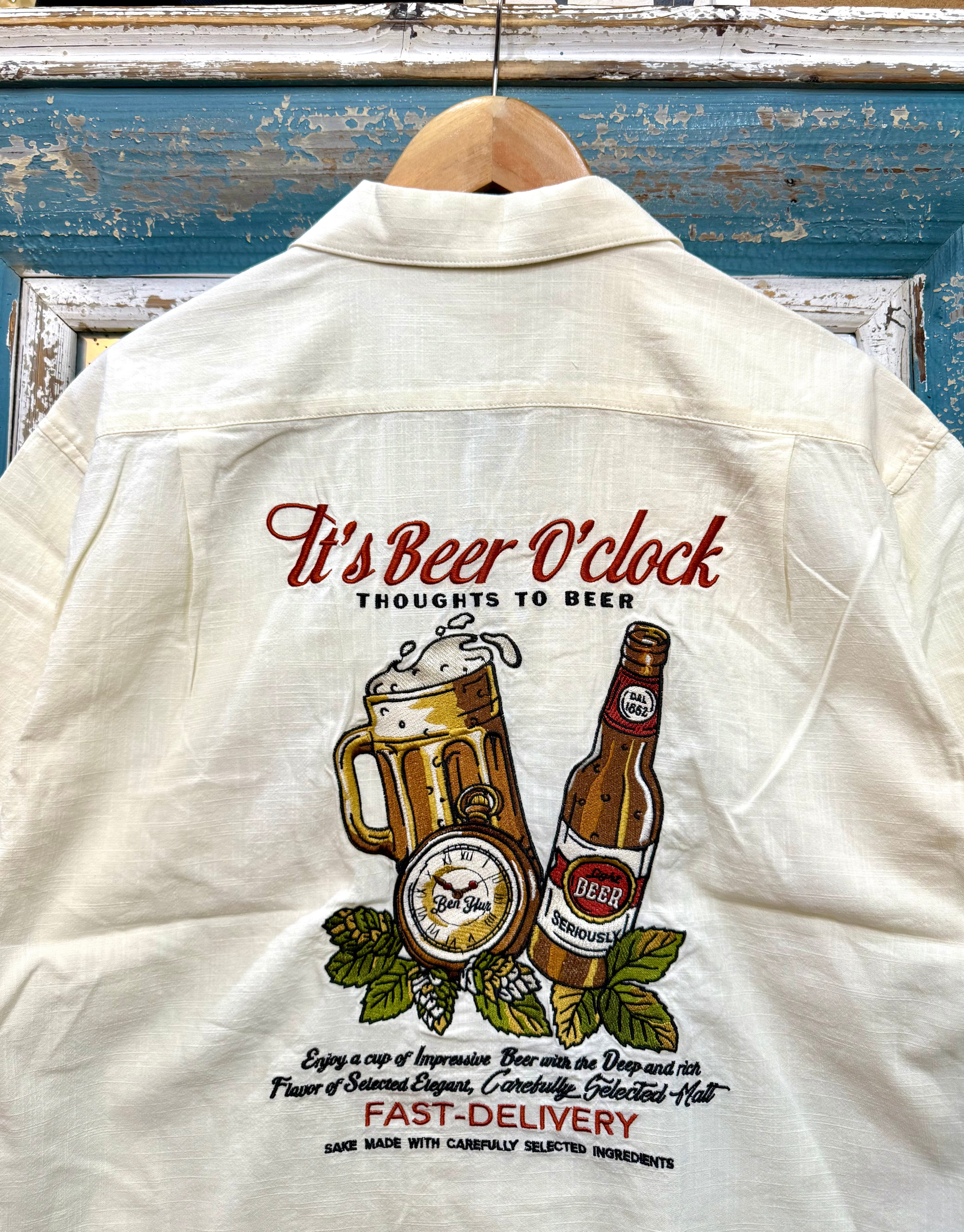 アイボリー 刺繍 シャツeuro vintage 麻ライク BEER刺繍シャツ | andco