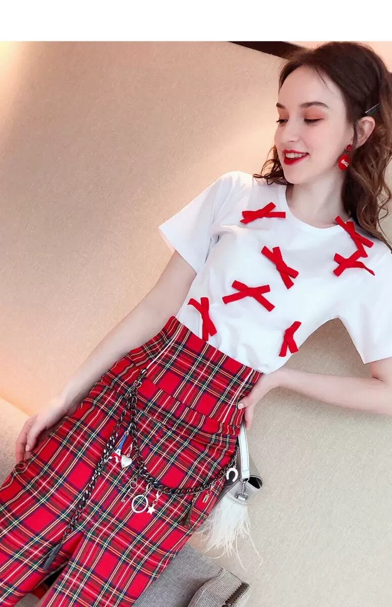 セントクリストファー　赤と白チェック Tシャツとスカートセット セントクリストファー 赤と白チェック Tシャツとスカートセット