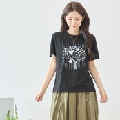 TRUBE ラインストーンハートモチーフ半袖Tシャツ【M~L】ブラック