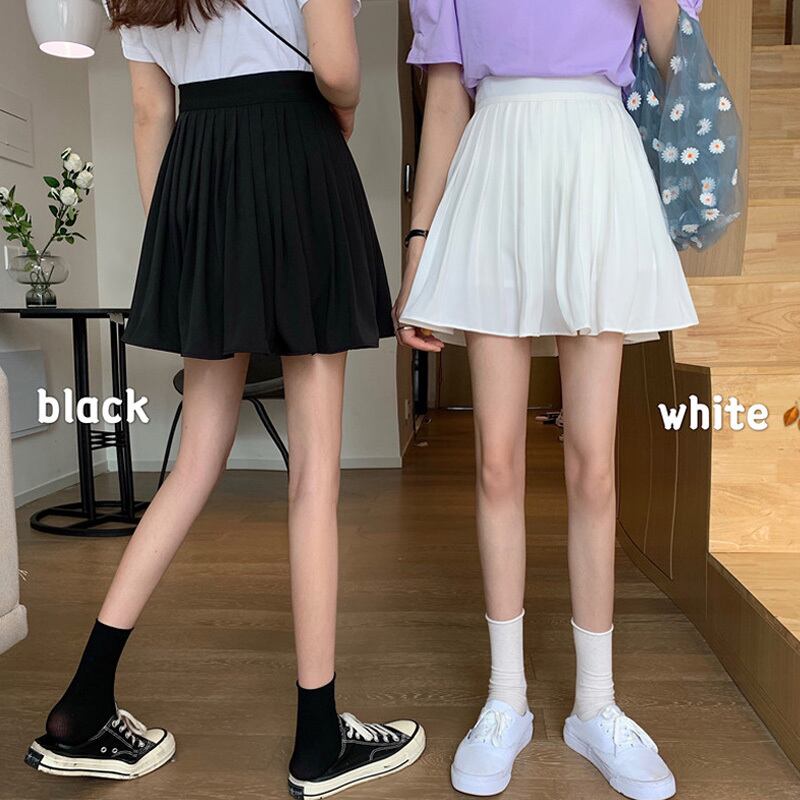 スカート サマーハイウェスト薄手スタンダードAラインソリッド カラープリーツ レトロ 夏物 ソリッドカラー 萌量不足34098547630