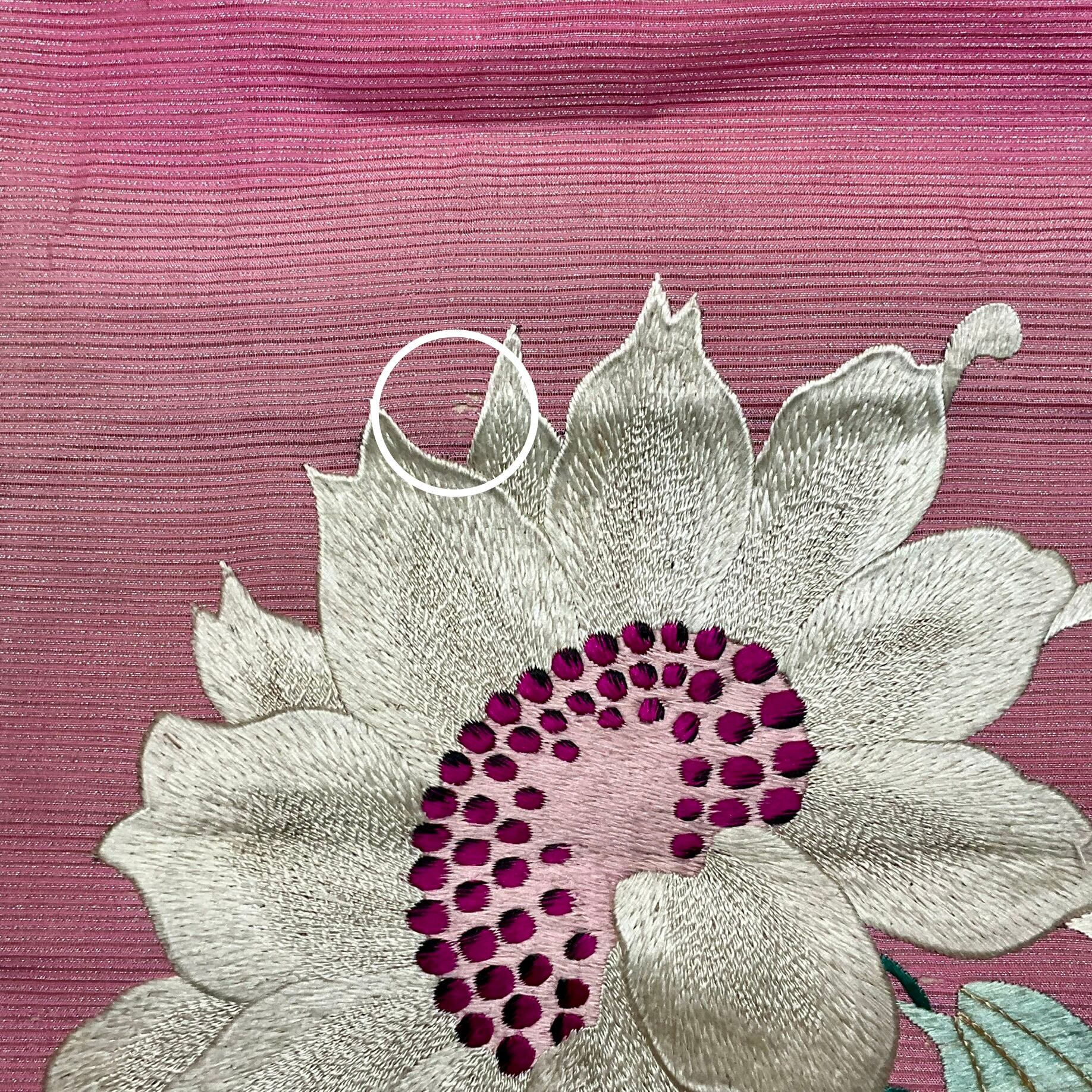 romantic summer＊夏帯 絽 ひまわり 向日葵 花 大柄 ピンク 刺繍