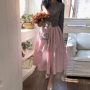 上品ピンク　タックフレアー　スカート〈１カラー サイズS-XL〉
