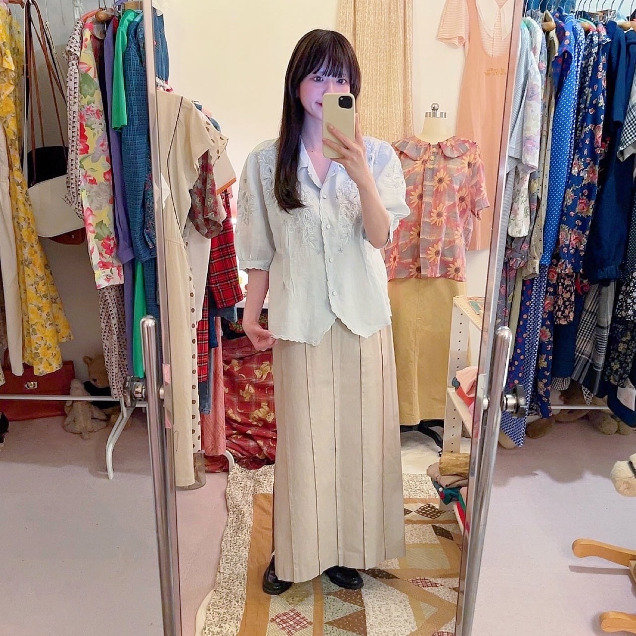 light blue flower embroidery blouse