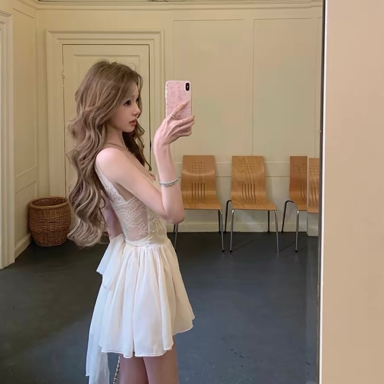 Double-Layer Pleated Lace Dress