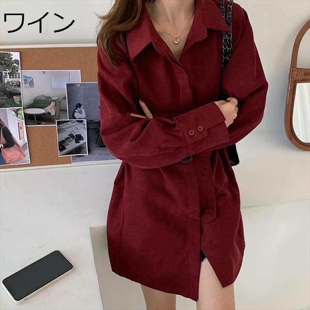 長袖 ミニワンピース シャツワンピース ウエストベルト チュニック丈 抜き襟 ガウンワンピース 厚手 通勤 通学 レディース オフィスカジュアル お出かけ 取寄 発送目安14 21日営業日 Laff Store 会社情報 納期の確認をお願いします