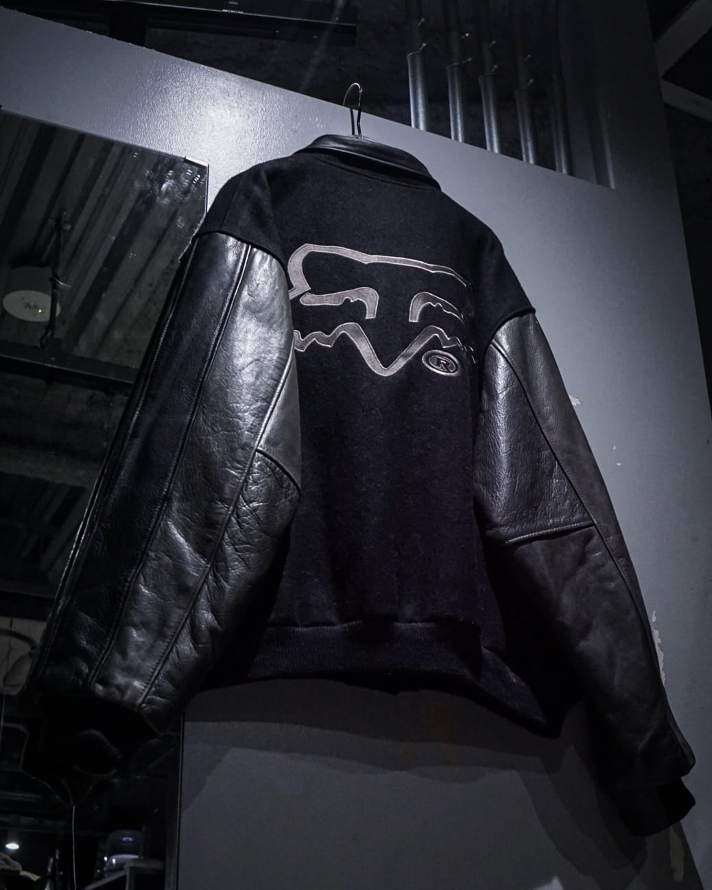 add (C) vintage】“FOX RACING” Wool × Leather Logo Embroidery