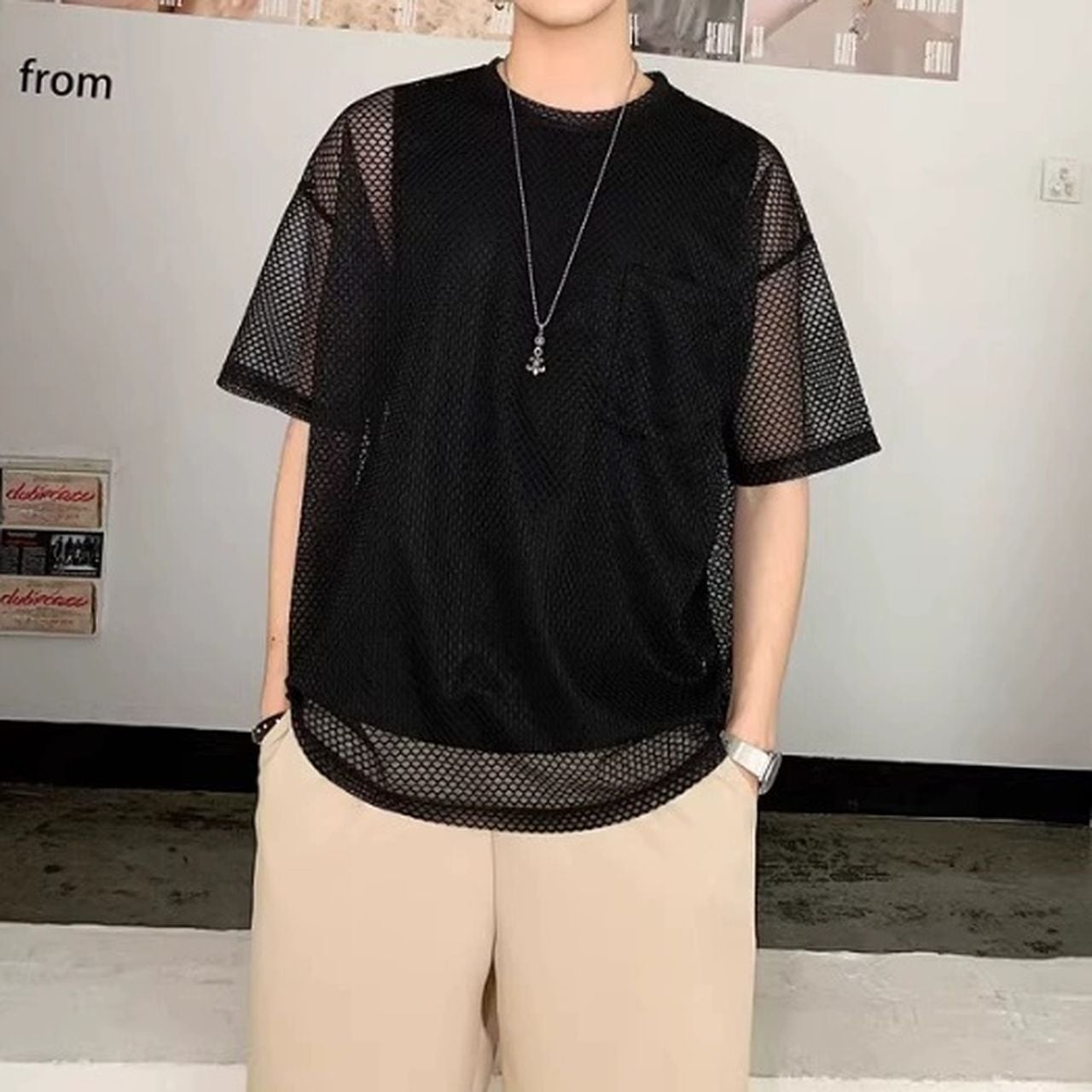 Two-piece tank top mesh short sleeve T-shirt(MT1213)