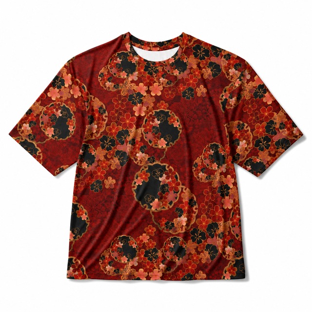 和紋様装飾　桜蝶レッド　和柄ユニセックス 180G Performance Tシャツ