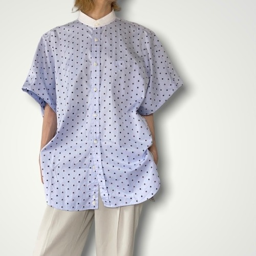 ZOZOTTE remake french sleeves shirt／リメイク フレンチスリーブシャツ／ブルー系ドット刺繍