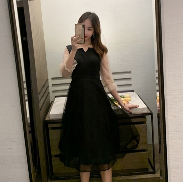 ミモレ丈ワンピ シースルー ワンピース レディース サマーワンピ 黒 夏服 スーツ 七分袖 シースルー スクエアネック 甘め Rx0404 Raxia ラクシア ミモレ丈ワンピ シースルー ワンピース レディース サマーワンピ 黒 夏服 スーツ 七分袖 シースルー スクエアネック 甘め Rx0404 Raxia ラクシア