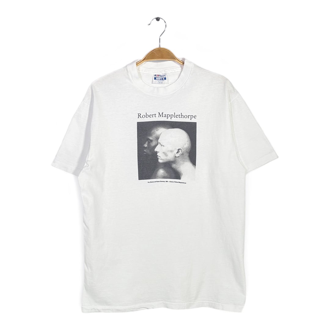 90s ロバートメイプルソープ 美品 USA製 ヴィンテージ Tシャツ アートフォトT ホワイト シングルステッチ ヘインズ ROBERT MAPPLETHORPE サイズL 古着 BZ0516