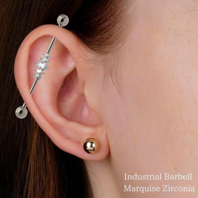 インダストリアル ピアス 14G 5石 ジルコニアピアス インダストリアル