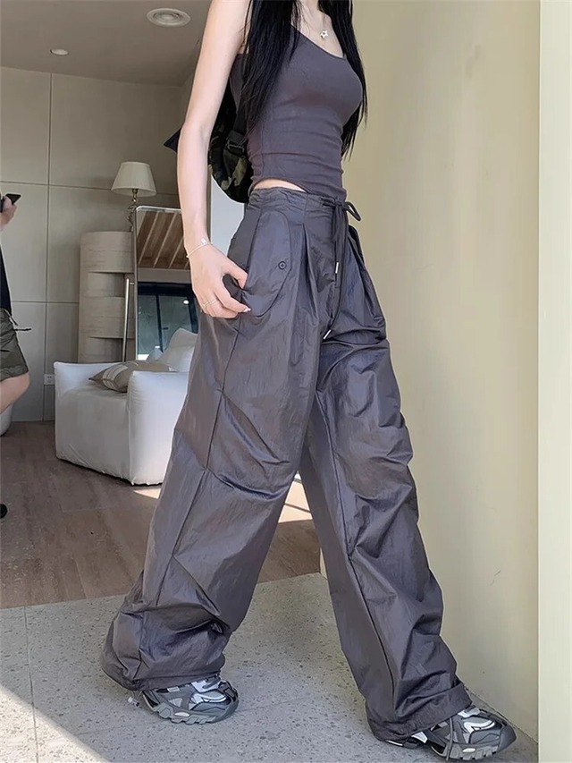 グレーカーゴパンツ女性 Y2K ヴィンテージ巾着トラックパンツ特大 