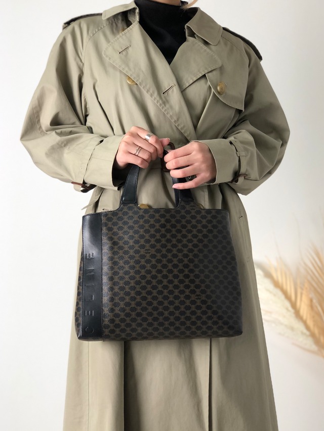 CELINE セリーヌ マカダム ブランドロゴ レザー ハンドバッグ ブラック vintage ヴィンテージ オールド v6cari
