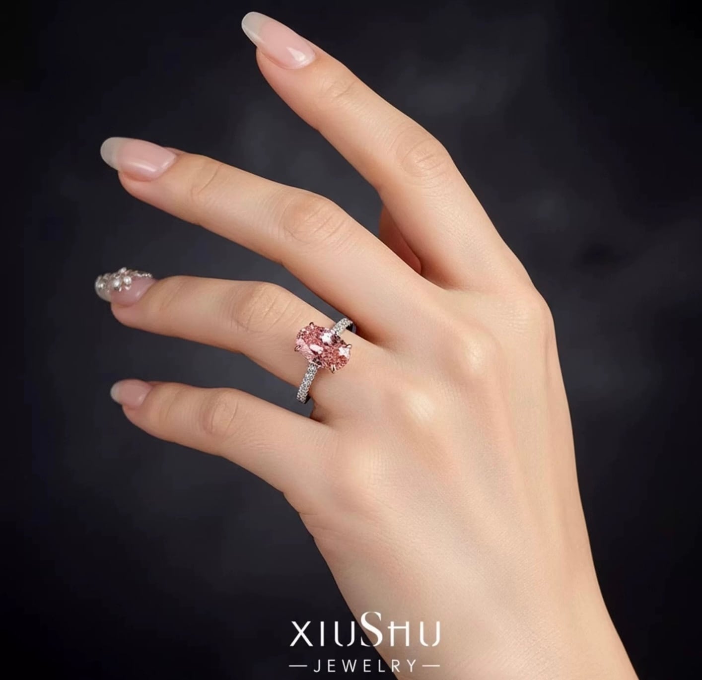 4.5ct 人工パパラチアサファイア オーバル 高炭素ダイヤモンド