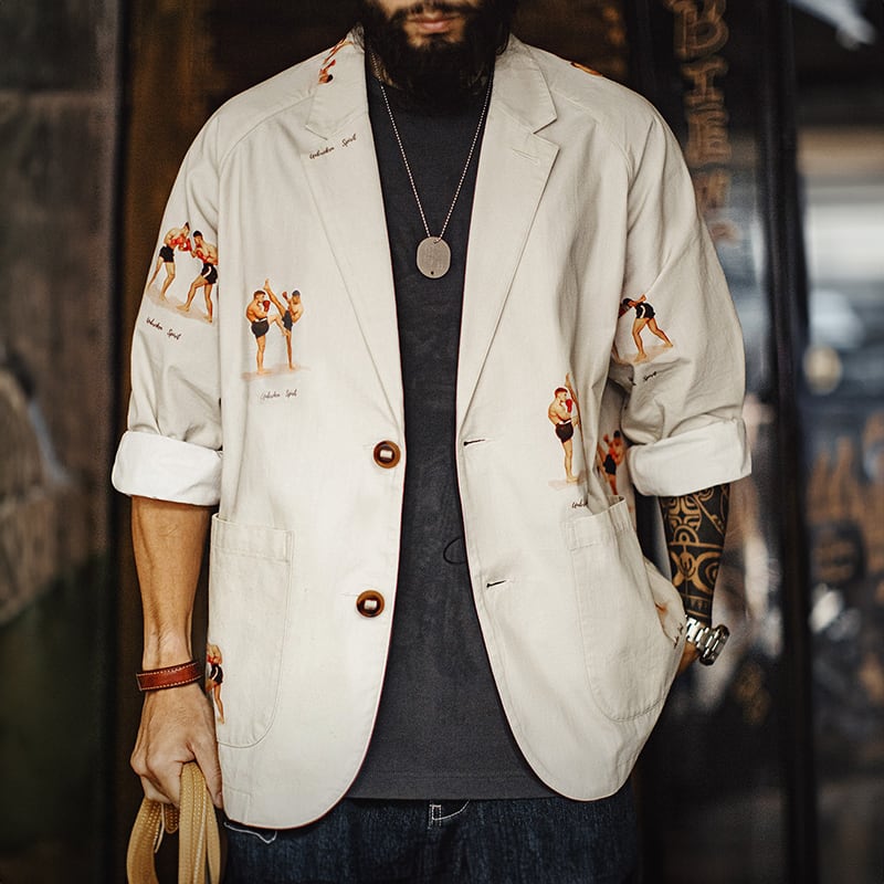 Retro Boxer Graphic Print Jacket 00613