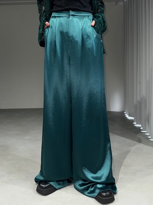 satin wide tuck trousers / midnight green