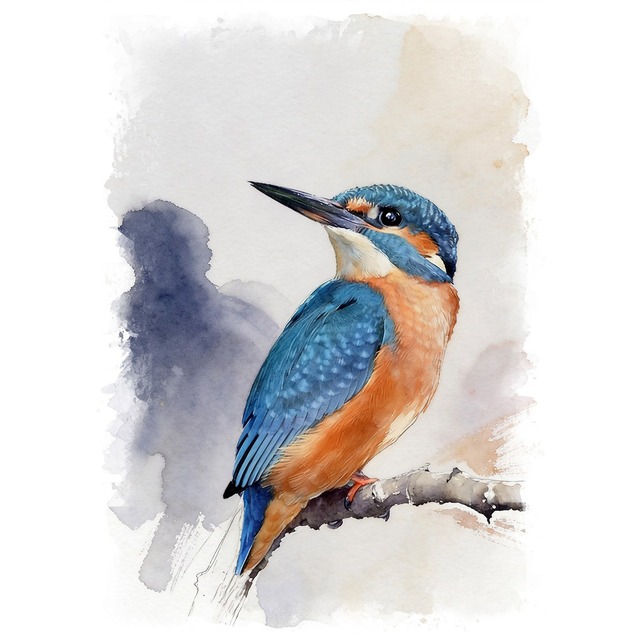 絵画 鳥 カワセミの絵 インテリアアート額付き 水彩画・油絵調 WAT0376
