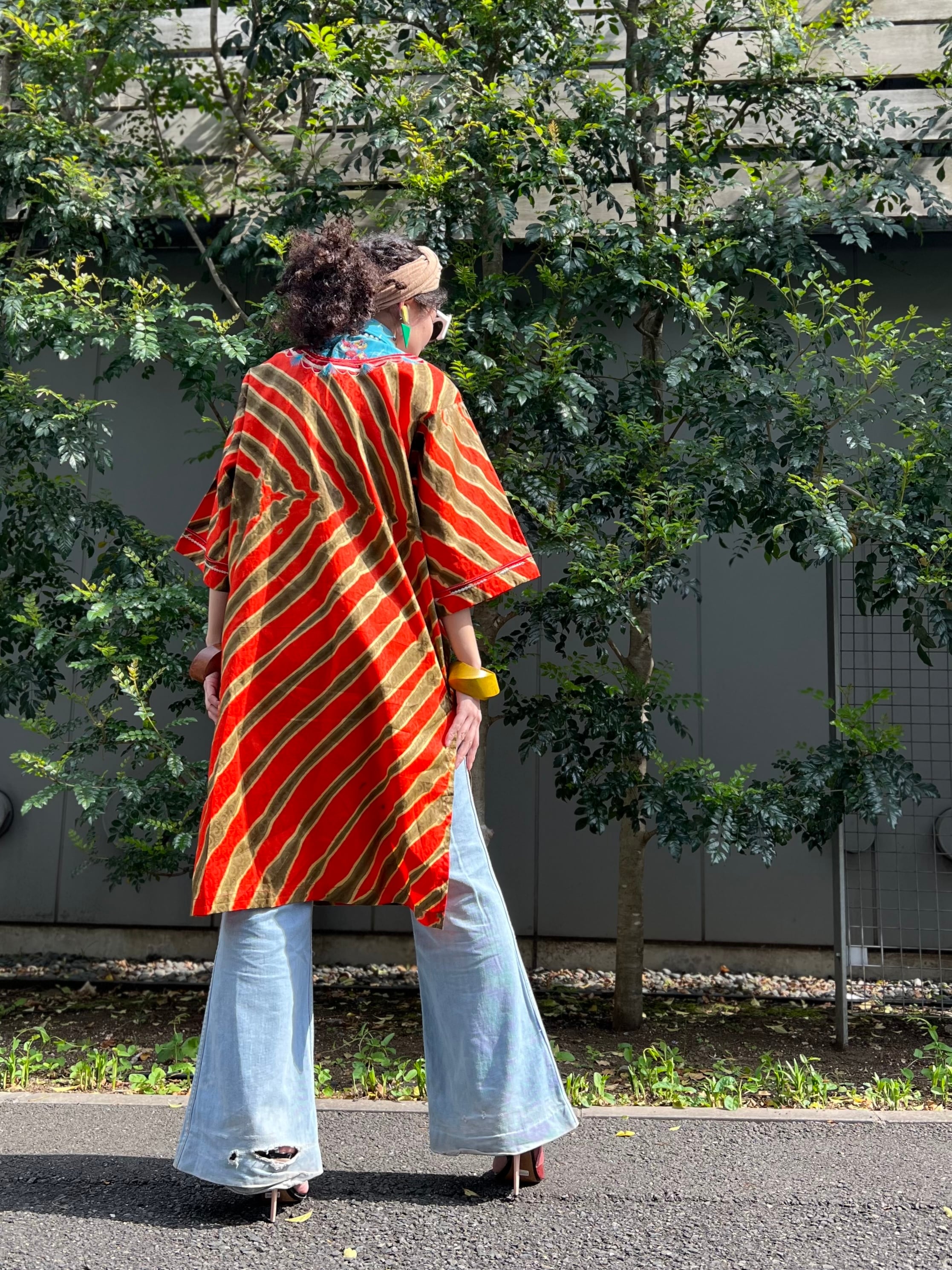 Vintage african batik orange cotton dress ( ヴィンテージ アフリカン ...