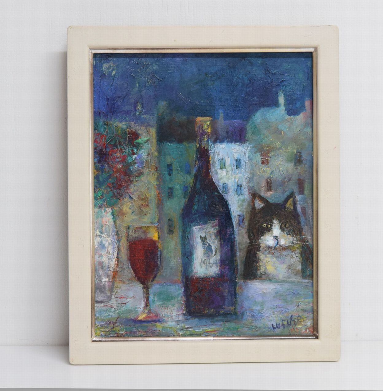 真作 布施和桂子『まねきおどり』猫 絵画 額寸 267 x 516 mm 真作 布施和桂子『まねきおどり』猫 絵画 額寸 267 x 516 mm 横浜