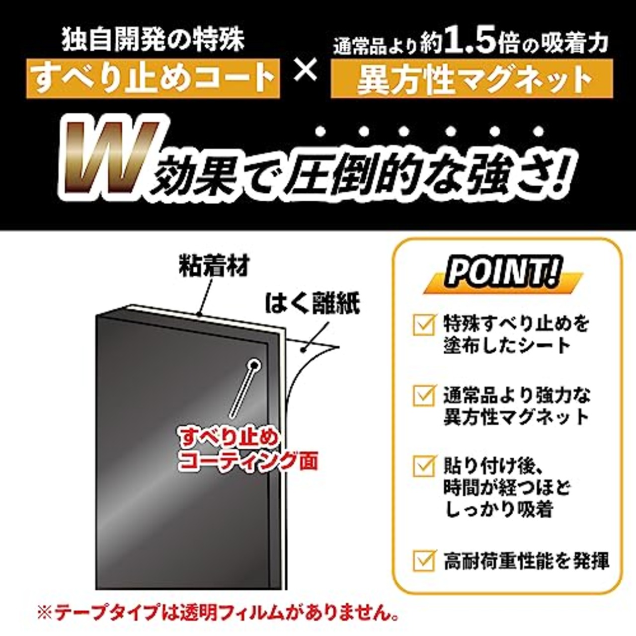 マグエックス 超強力マグネットテープ ゼロスリップ 粘着付 耐荷重約2kg MHGT-15