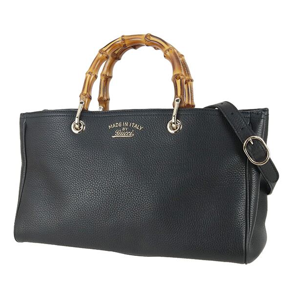 Unused GUCCI グッチ バンブーショッパー ミディアム レザー ブラック 2WAY トートバッグ ショルダーバッグ 323660 未使用品