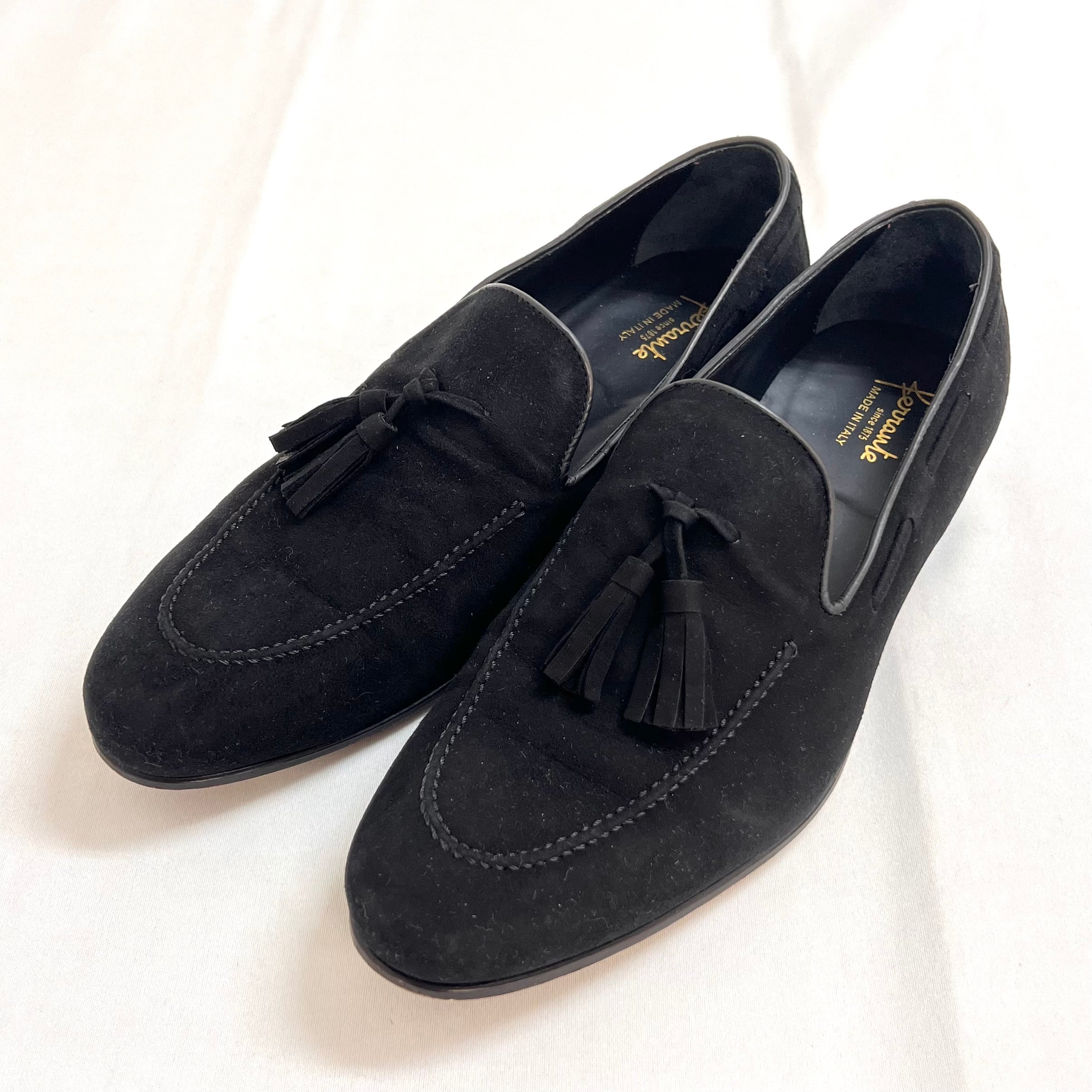 6.5(25cm位) ] FERRANTE Made in ITALY Tassel Loafers Black Suede 
