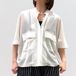 PASSIONE sheer skipper-neck wide blouse