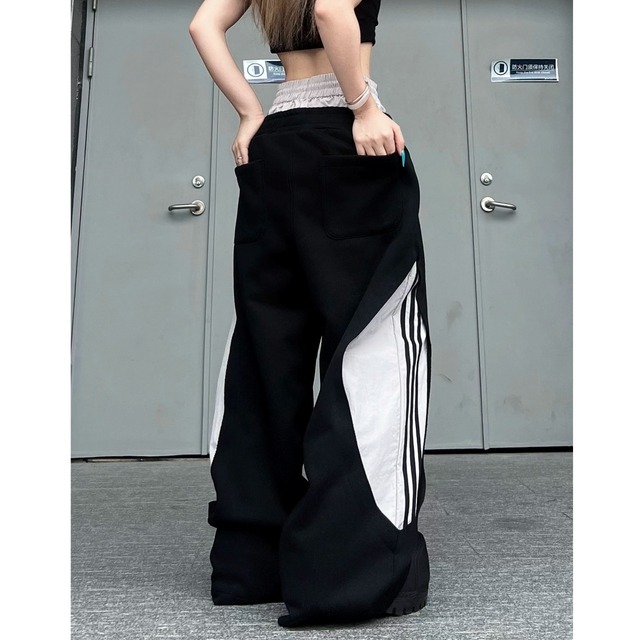 フェイクレイヤードサイドラインワイドパンツ 2col R02913