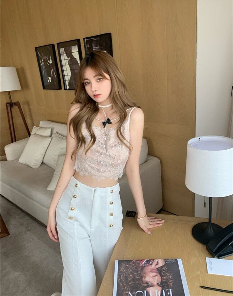 レースサマーリボントップス 夏物 ブラックストロベリース23005167463