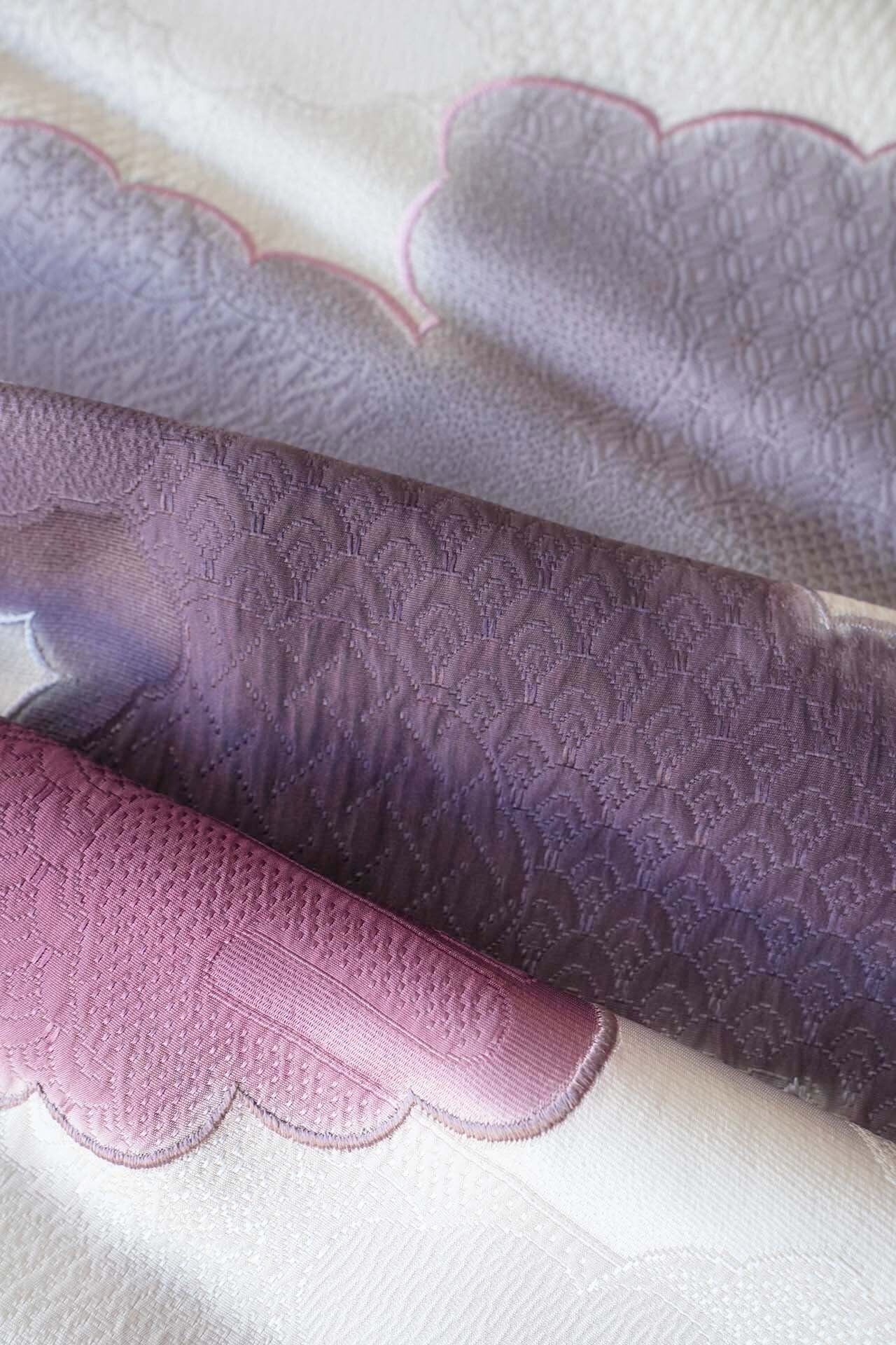 【和小物さくら・帯揚げ】白地 雲取り暈かしに刺繍文 帯揚げ No.260916①
