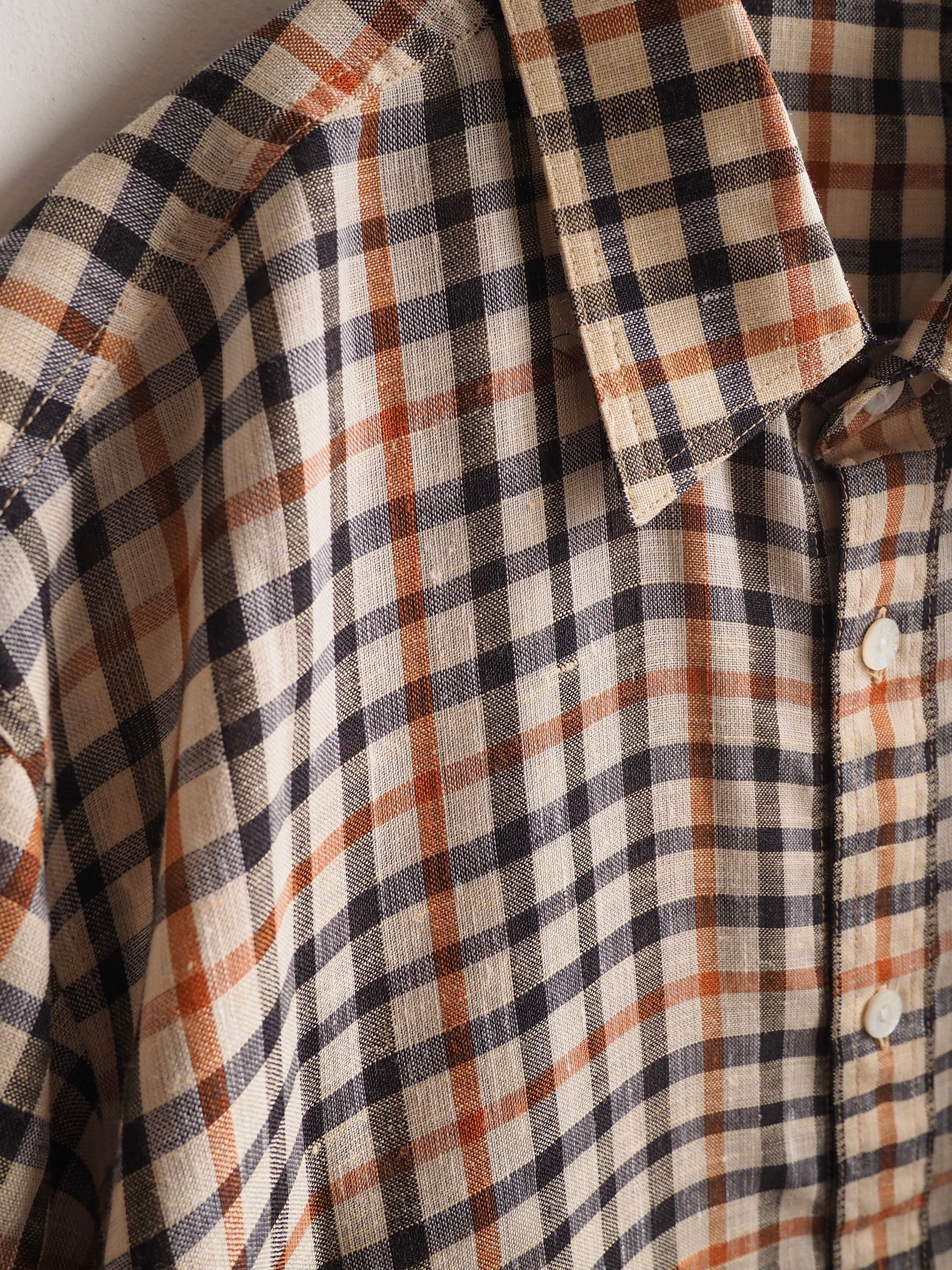 1980s ” Old DAKS ” House check pattern Design vintage loose linen mix shirt
