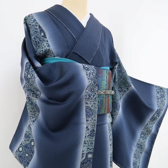 新品 蘇州刺繍 スワトウ刺繍 更紗 着物 正絹 仕付け糸付 付下げ4267