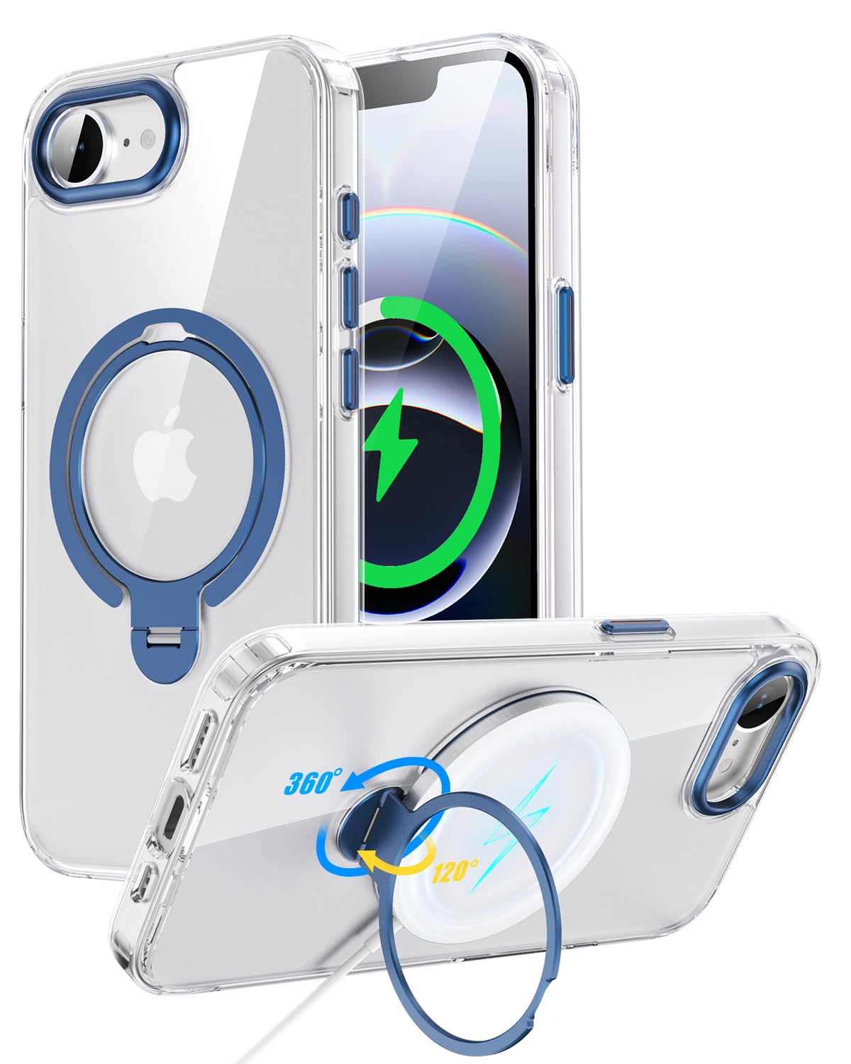 VioraShell iPhone 17e/iPhone 16e ケース Magsafe対応 360°回転リングスタンド付き 縦横両対応 クリア