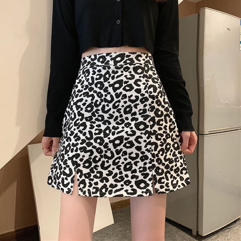 オータムレオパードプリント柄ハイウェストウェスト薄手Aラインスカート ショート 秋物 YY-ファッション14203486919