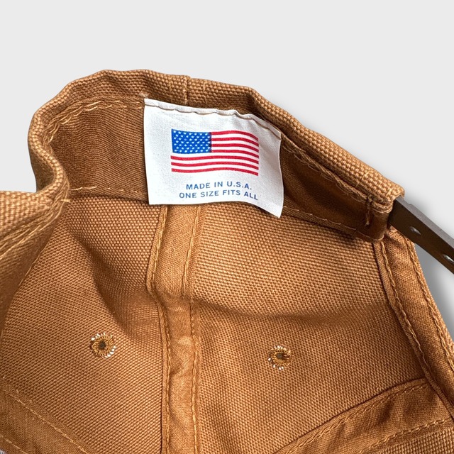 デッドストック 90s USA製 ロゴキャップ ダック地キャップ 企業ロゴ 茶