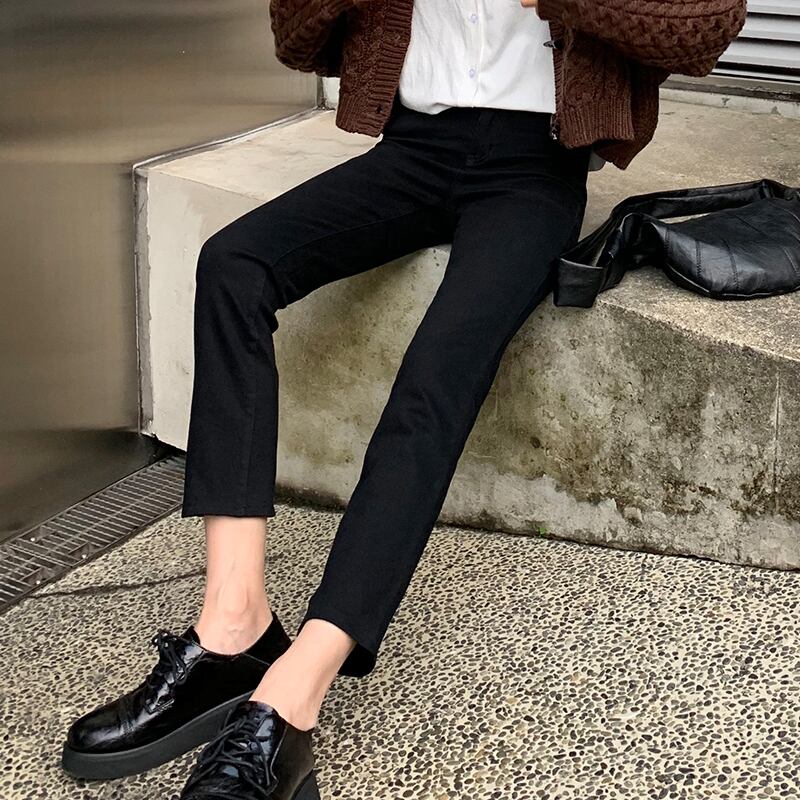 ブラックジーンズ ウィンター薄手クロップド 冬物 HUCHUJING98409196144