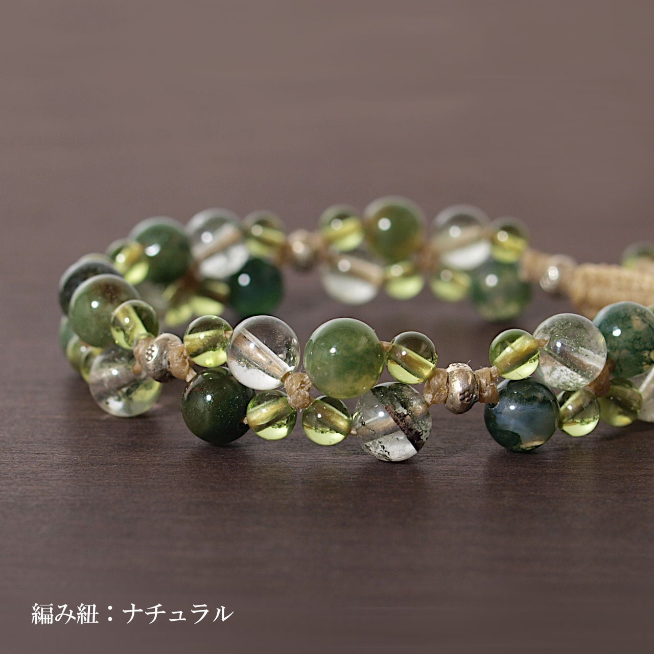 ガーデンクォーツ＋モスアゲート＋ペリドット花＊花マクラメ