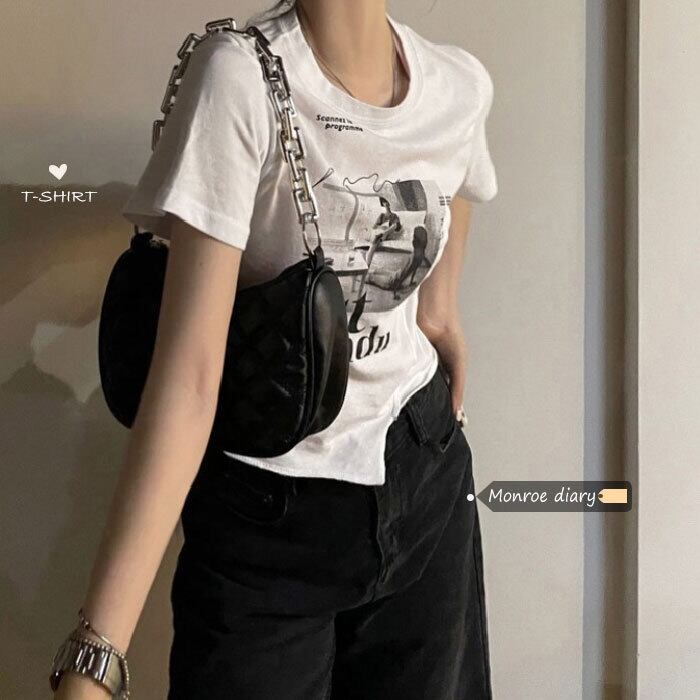 ホワイト薄手ショートサマーTシャツ 夏物 モンロー53010629934