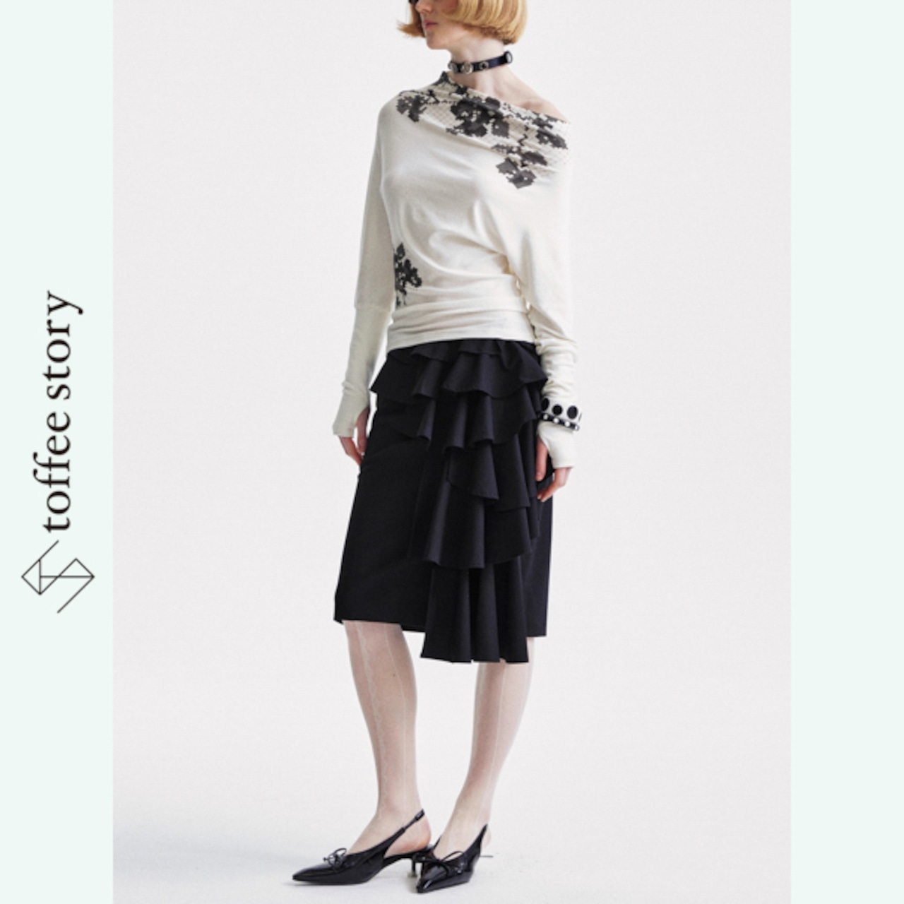 ピクセルフラワーボートネックトップス 《B0020》