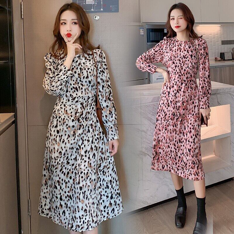 【新作】【送料無料】 6067＃ヒョウプリントマタニティナーシングロングドレスネクタイウエストスリム服妊婦秋春妊娠 スプリング 春物 オータム 秋物 AL expec461498962057