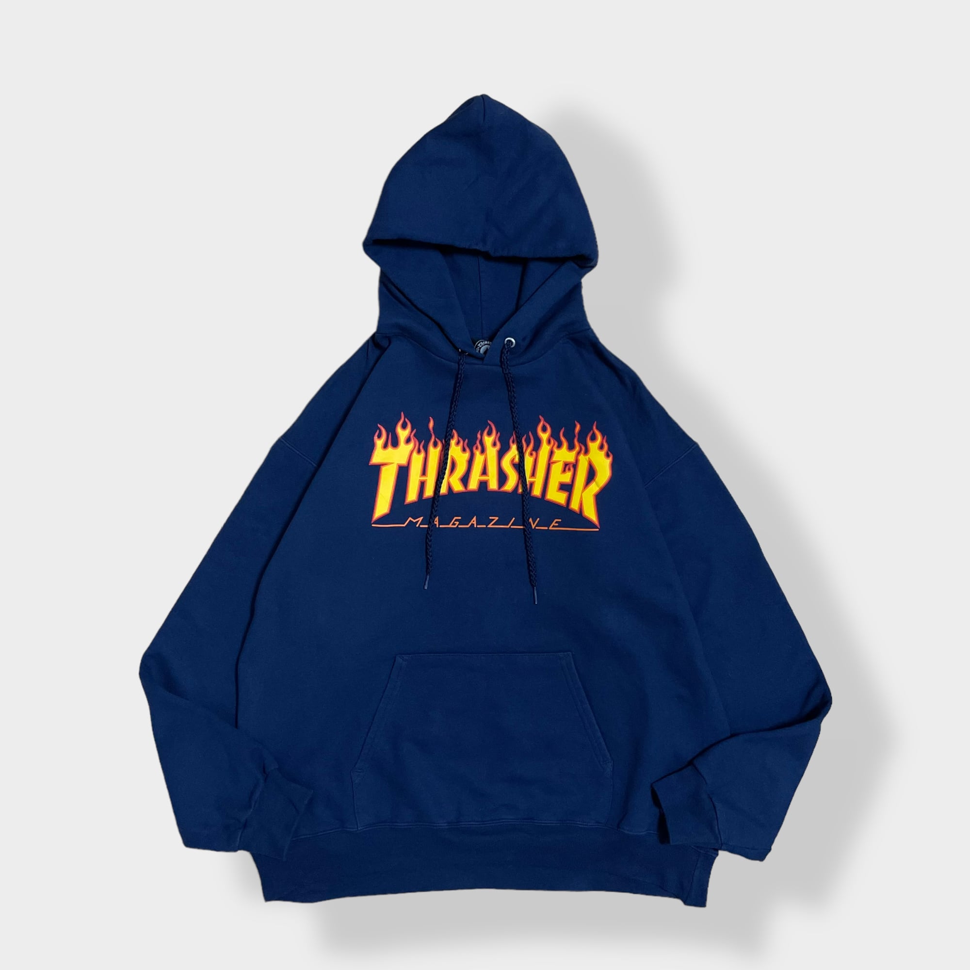 L 90s THRASHER FLAME スウェット パーカー USA製-
