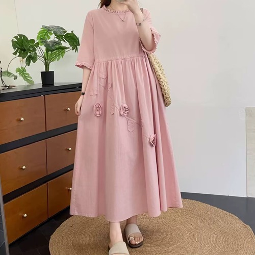 2色/立体花モチーフ刺繍フリル袖ワンピ ・11933