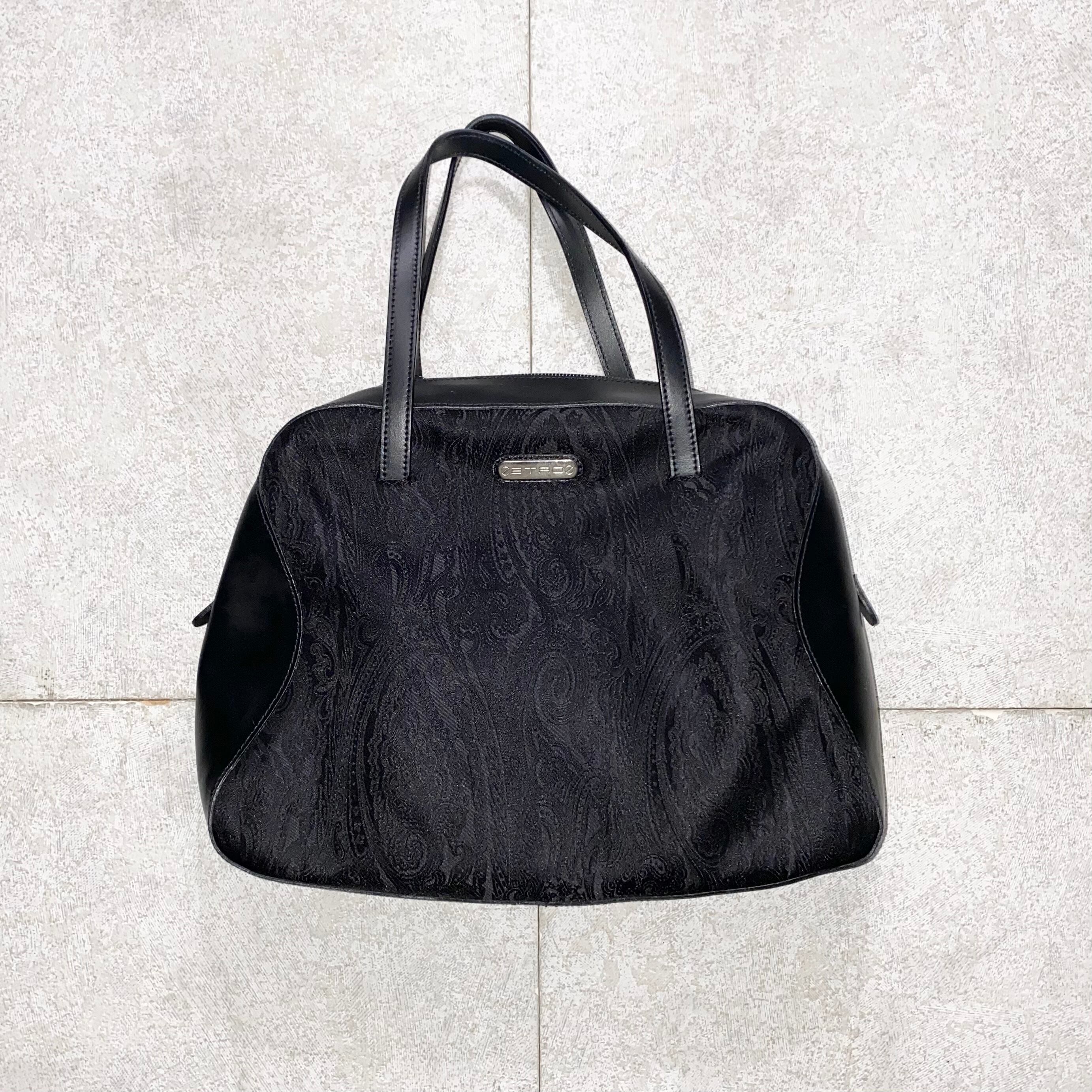 ETRO paisley pattern black nylon×leather hand bag | NOIR ONLINE