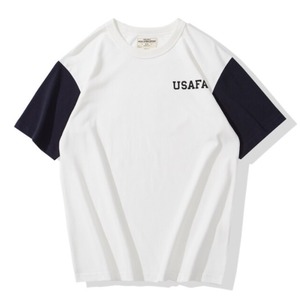 Hit color stitch USAFA half sleeve round neck cotton t-shirt [3 colors available]
